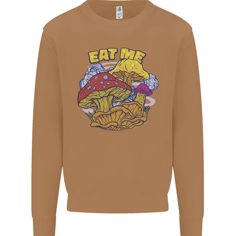 Eat Me Mushroom Fungi Mycology Mens Sweatshirt Jumper Caramel Latte