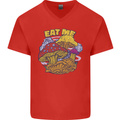 Eat Me Mushroom Fungi Mycology Mens V-Neck Cotton T-Shirt Red