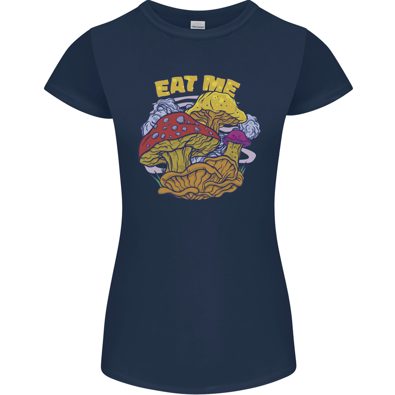 Eat Me Mushroom Fungi Mycology Womens Petite Cut T-Shirt Navy Blue