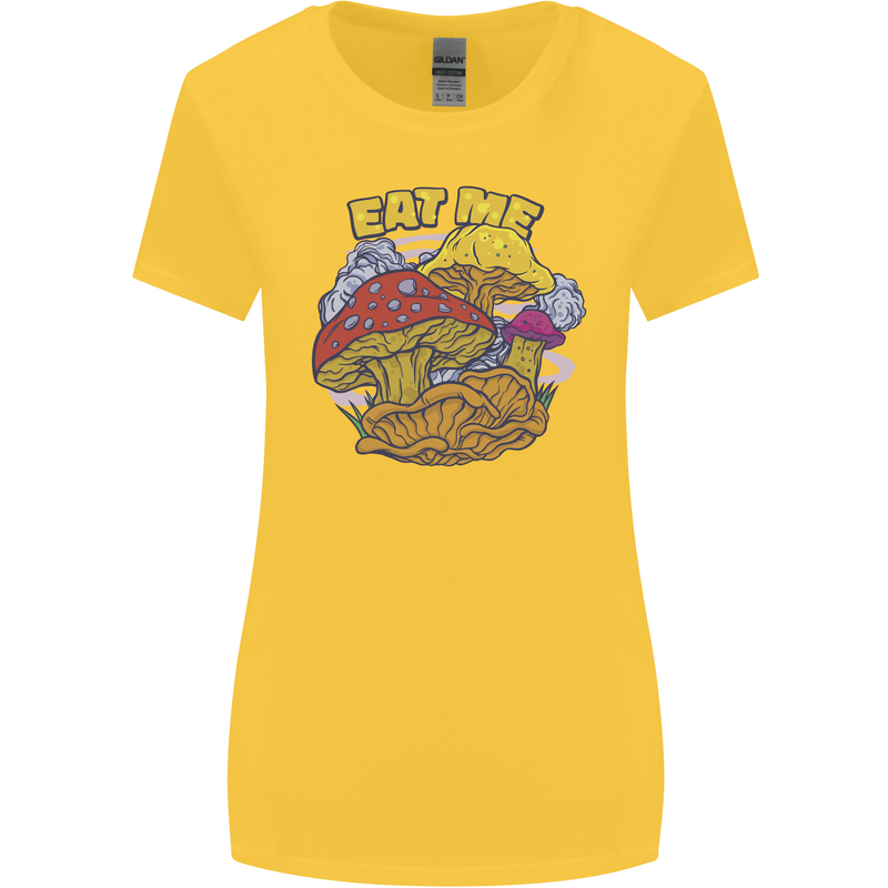 Eat Me Mushroom Fungi Mycology Womens Wider Cut T-Shirt Yellow
