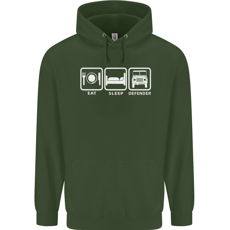 Eat Sleep 4X4 Off Road Roading Car Childrens Kids Hoodie Forest Green