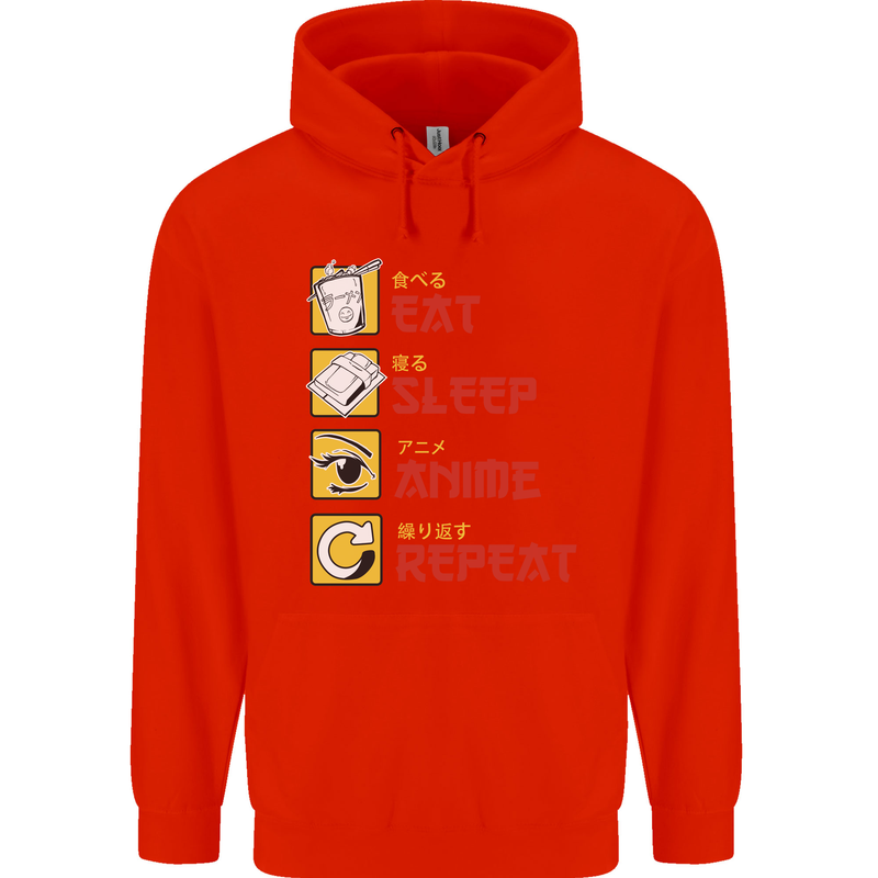 Eat Sleep Anime Repeat Childrens Kids Hoodie Bright Red