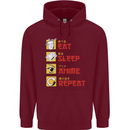 Eat Sleep Anime Repeat Childrens Kids Hoodie Maroon