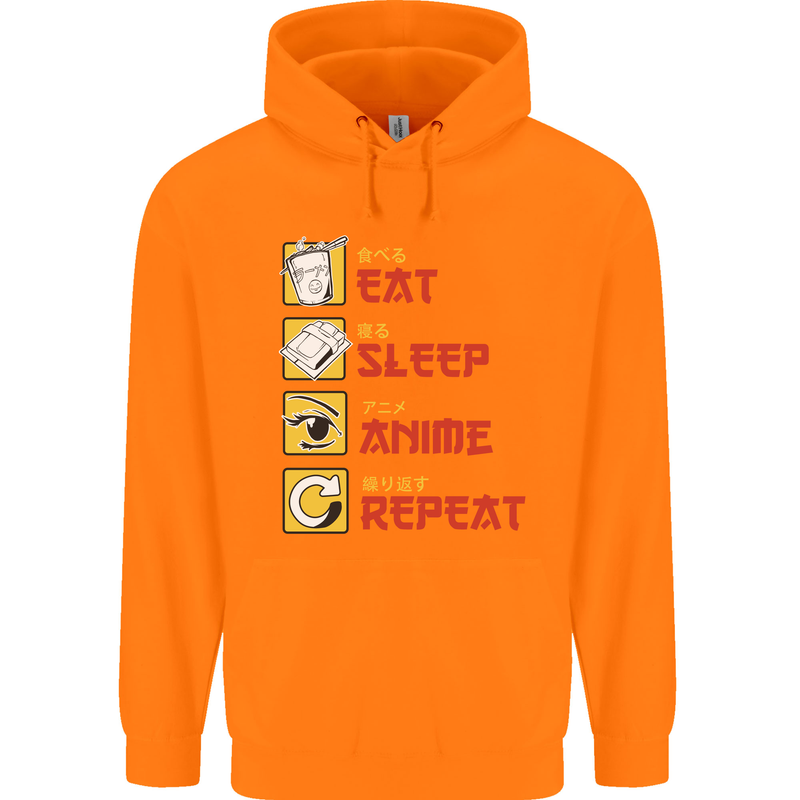 Eat Sleep Anime Repeat Childrens Kids Hoodie Orange