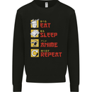 Eat Sleep Anime Repeat Kids Sweatshirt Jumper Black