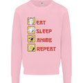 Eat Sleep Anime Repeat Kids Sweatshirt Jumper Light Pink