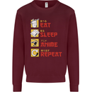 Eat Sleep Anime Repeat Kids Sweatshirt Jumper Maroon