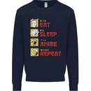 Eat Sleep Anime Repeat Kids Sweatshirt Jumper Navy Blue