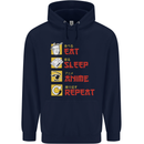Eat Sleep Anime Repeat Mens 80% Cotton Hoodie Navy Blue