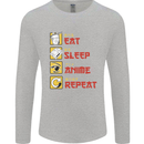 Eat Sleep Anime Repeat Mens Long Sleeve T-Shirt Sports Grey