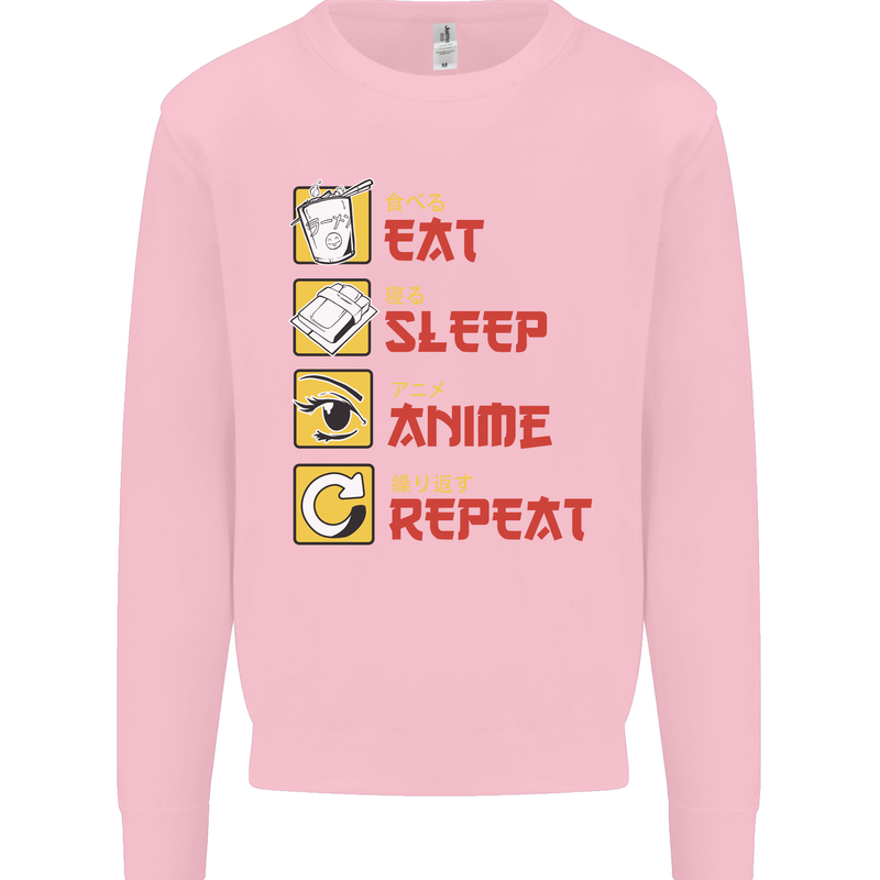 Eat Sleep Anime Repeat Mens Sweatshirt Jumper Light Pink