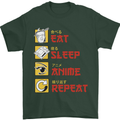 Eat Sleep Anime Repeat Mens T-Shirt 100% Cotton Forest Green