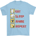 Eat Sleep Anime Repeat Mens T-Shirt 100% Cotton Light Blue