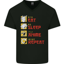 Eat Sleep Anime Repeat Mens V-Neck Cotton T-Shirt Black