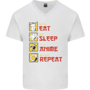 Eat Sleep Anime Repeat Mens V-Neck Cotton T-Shirt White