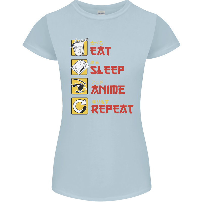Eat Sleep Anime Repeat Womens Petite Cut T-Shirt Light Blue
