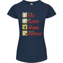 Eat Sleep Anime Repeat Womens Petite Cut T-Shirt Navy Blue
