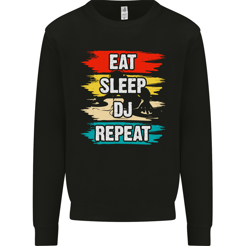 Eat Sleep DJ Repeat DJing Music Kids Sweatshirt Jumper Black