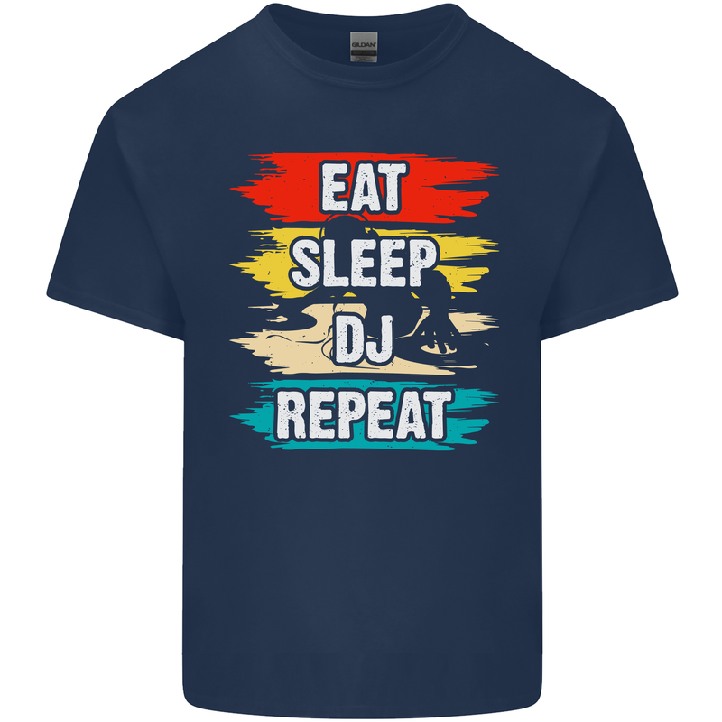 Eat Sleep DJ Repeat DJing Music Kids T-Shirt Childrens Navy Blue