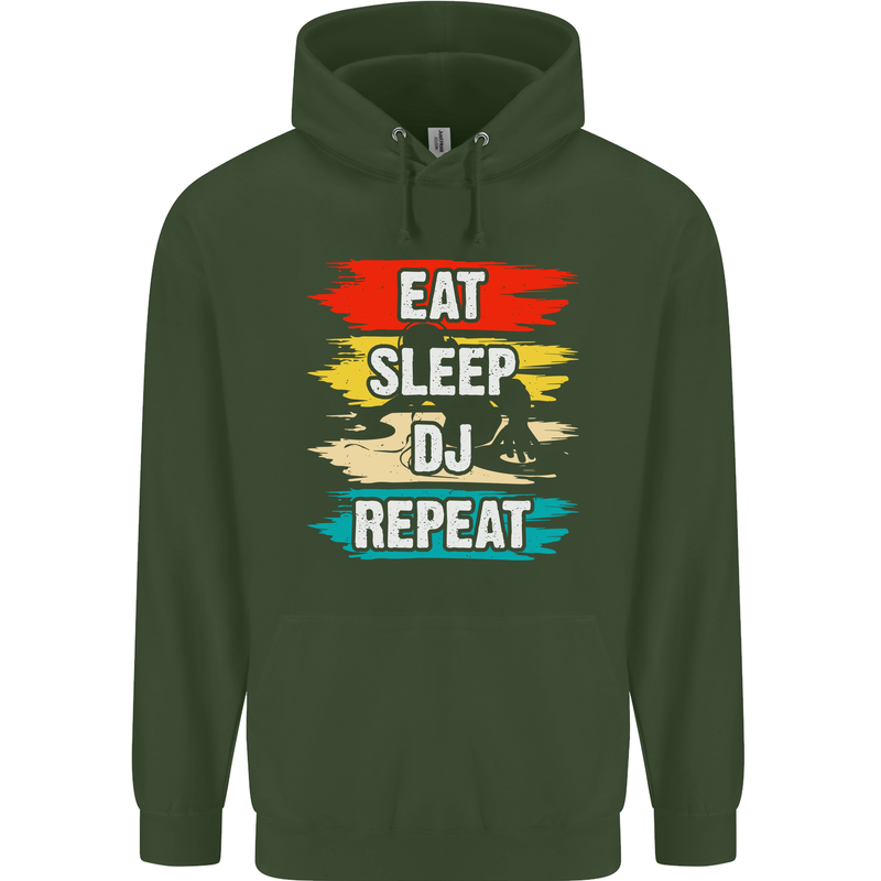 Eat Sleep DJ Repeat DJing Music Mens 80% Cotton Hoodie Forest Green