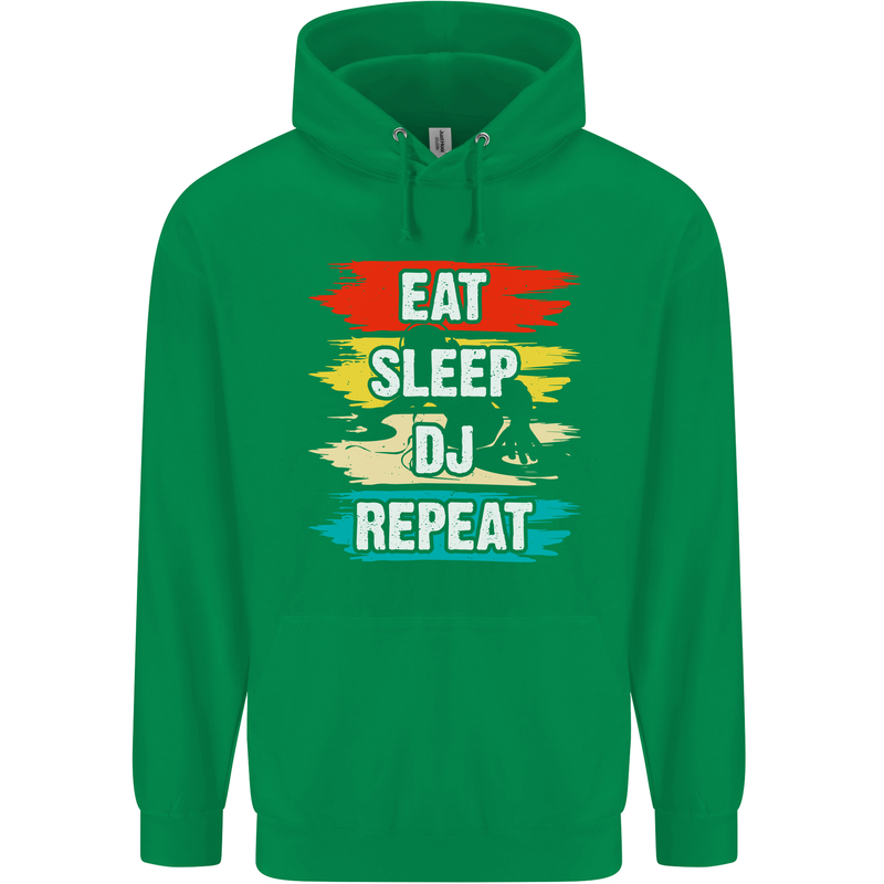 Eat Sleep DJ Repeat DJing Music Mens 80% Cotton Hoodie Irish Green