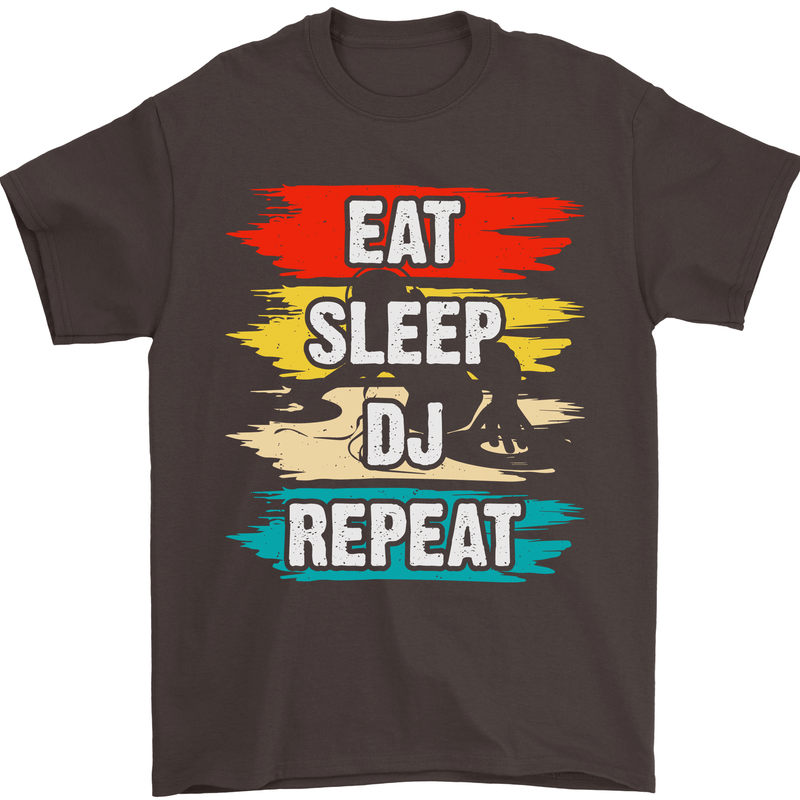 Eat Sleep DJ Repeat DJing Music Mens T-Shirt 100% Cotton Dark Chocolate