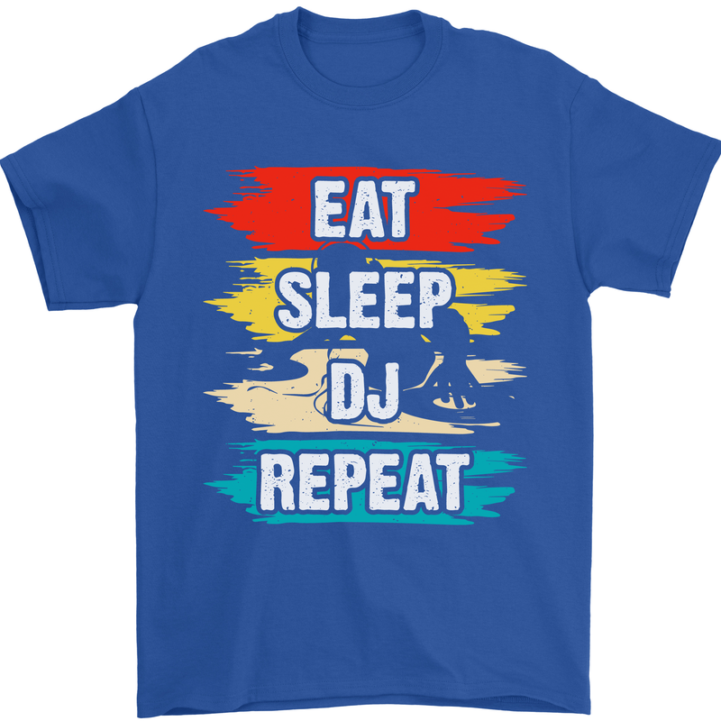 Eat Sleep DJ Repeat DJing Music Mens T-Shirt 100% Cotton Royal Blue