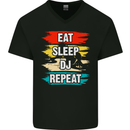 Eat Sleep DJ Repeat DJing Music Mens V-Neck Cotton T-Shirt Black