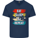 Eat Sleep DJ Repeat DJing Music Mens V-Neck Cotton T-Shirt Navy Blue