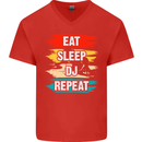 Eat Sleep DJ Repeat DJing Music Mens V-Neck Cotton T-Shirt Red