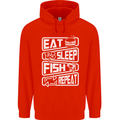 Eat Sleep Fish Funny Fishing Fisherman Childrens Kids Hoodie Bright Red