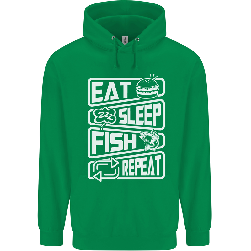 Eat Sleep Fish Funny Fishing Fisherman Childrens Kids Hoodie Irish Green