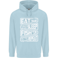 Eat Sleep Fish Funny Fishing Fisherman Childrens Kids Hoodie Light Blue