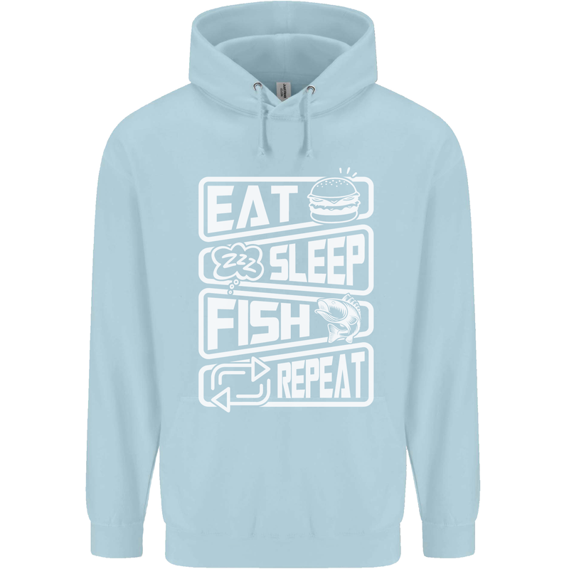Eat Sleep Fish Funny Fishing Fisherman Childrens Kids Hoodie Light Blue