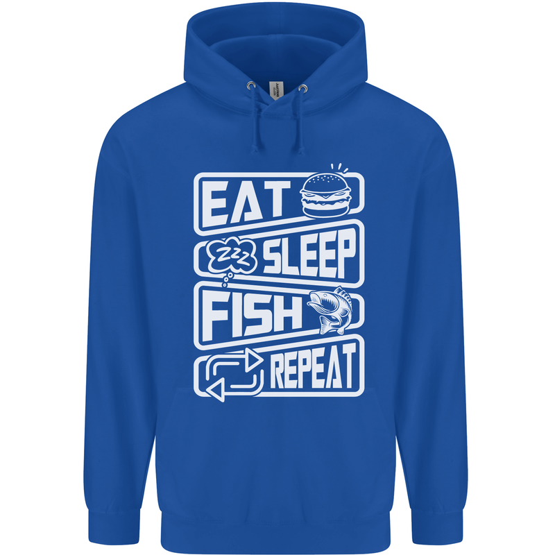 Eat Sleep Fish Funny Fishing Fisherman Childrens Kids Hoodie Royal Blue