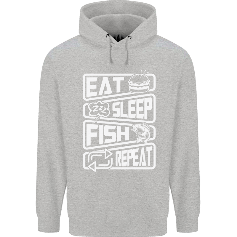 Eat Sleep Fish Funny Fishing Fisherman Childrens Kids Hoodie Sports Grey