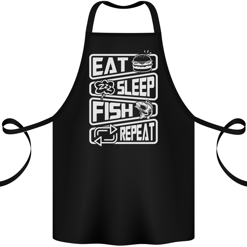 Eat Sleep Fish Funny Fishing Fisherman Cotton Apron 100% Organic Black