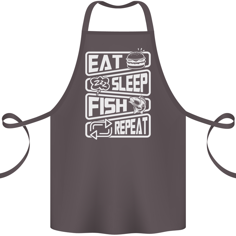 Eat Sleep Fish Funny Fishing Fisherman Cotton Apron 100% Organic Dark Grey