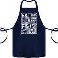 Eat Sleep Fish Funny Fishing Fisherman Cotton Apron 100% Organic Navy Blue