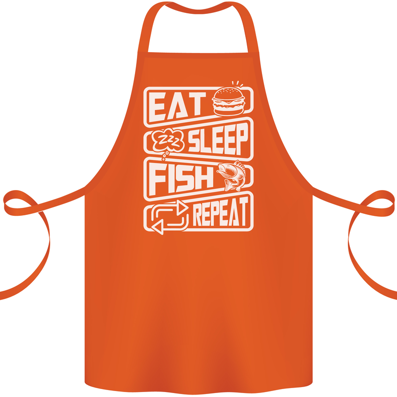 Eat Sleep Fish Funny Fishing Fisherman Cotton Apron 100% Organic Orange