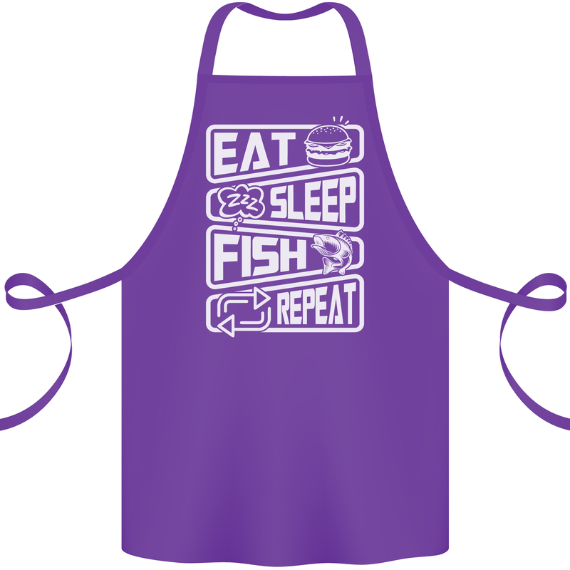 Eat Sleep Fish Funny Fishing Fisherman Cotton Apron 100% Organic Purple