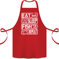 Eat Sleep Fish Funny Fishing Fisherman Cotton Apron 100% Organic Red