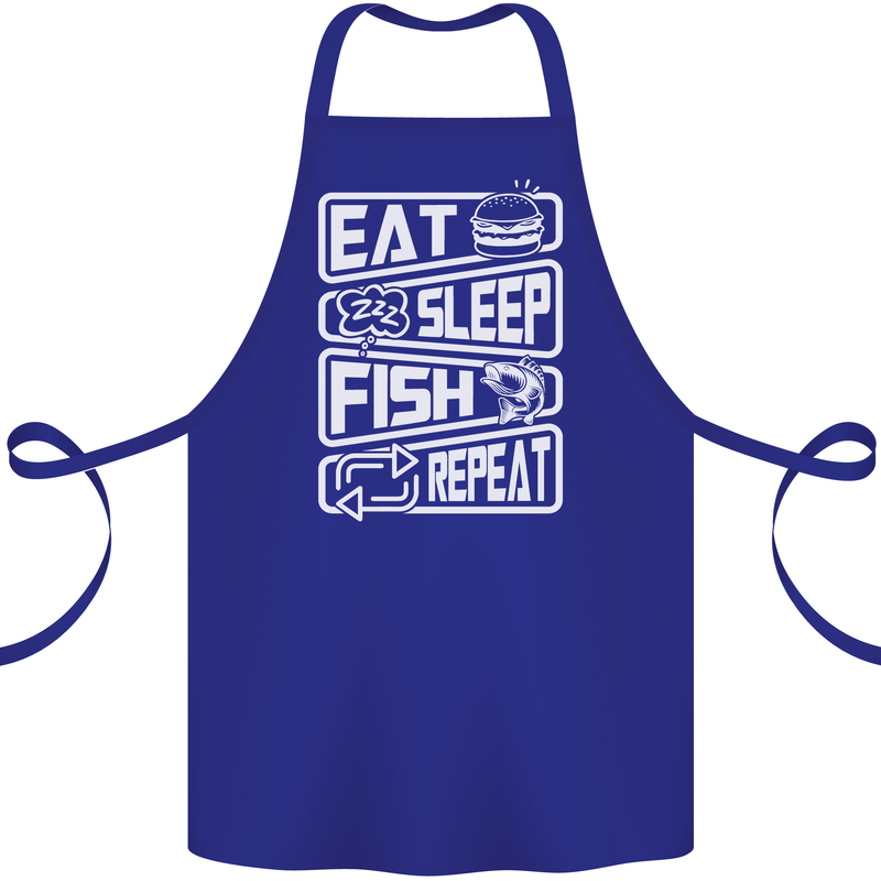 Eat Sleep Fish Funny Fishing Fisherman Cotton Apron 100% Organic Royal Blue