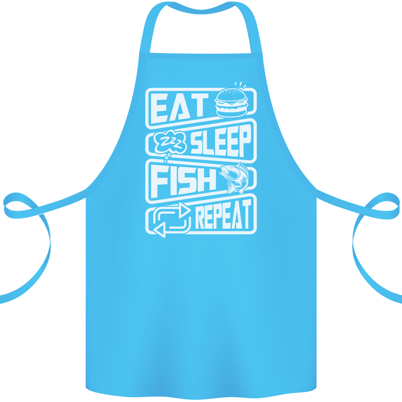 Eat Sleep Fish Funny Fishing Fisherman Cotton Apron 100% Organic Turquoise