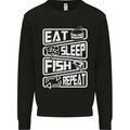 Eat Sleep Fish Funny Fishing Fisherman Kids Sweatshirt Jumper Black