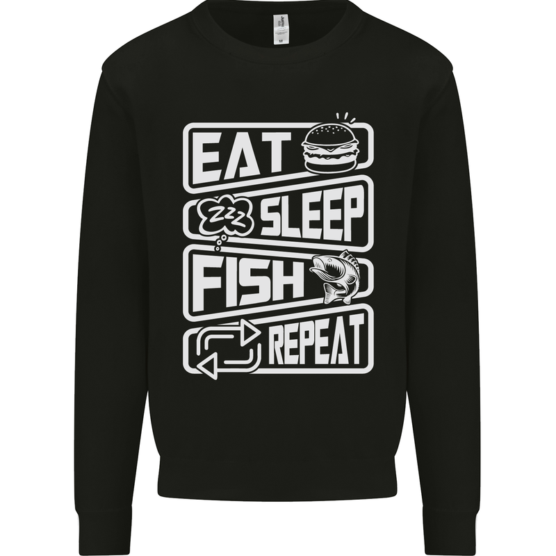 Eat Sleep Fish Funny Fishing Fisherman Kids Sweatshirt Jumper Black