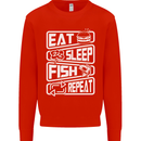 Eat Sleep Fish Funny Fishing Fisherman Kids Sweatshirt Jumper Bright Red