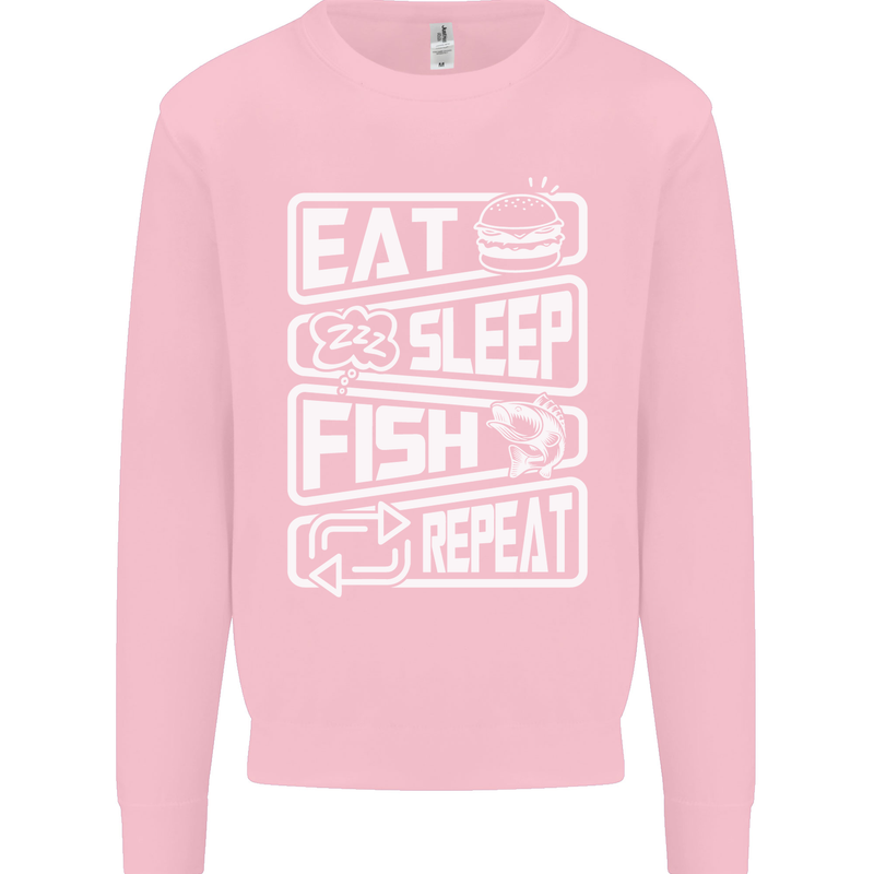 Eat Sleep Fish Funny Fishing Fisherman Kids Sweatshirt Jumper Light Pink