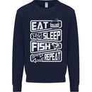 Eat Sleep Fish Funny Fishing Fisherman Kids Sweatshirt Jumper Navy Blue