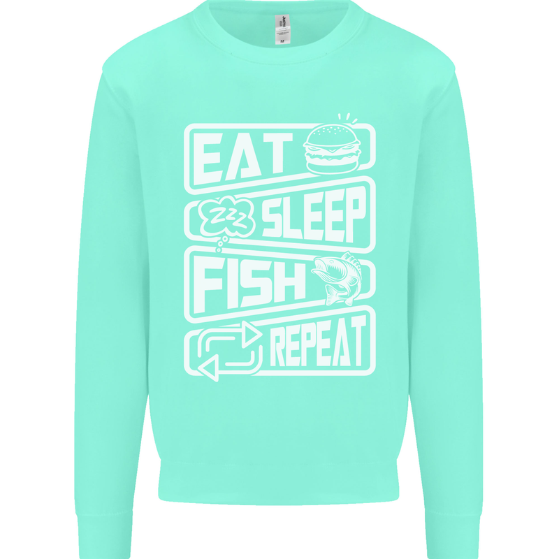 Eat Sleep Fish Funny Fishing Fisherman Kids Sweatshirt Jumper Peppermint